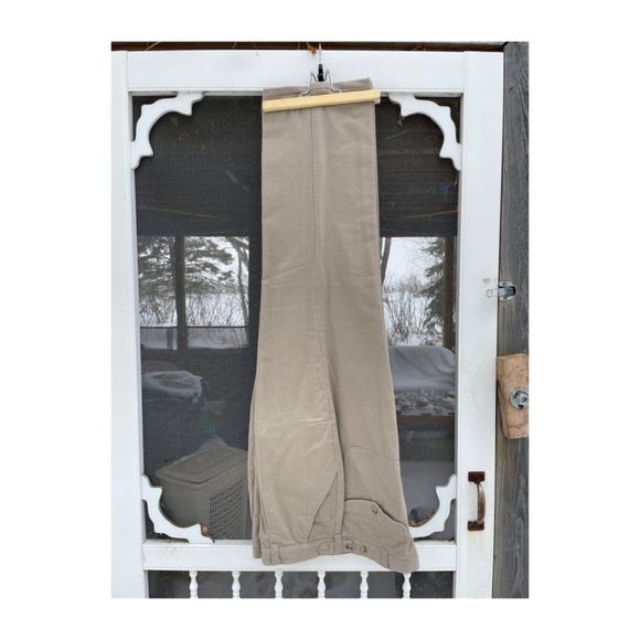 90s Izod Lacoste Tan Chinos Trousers Pleat Front Flannel Plaid Lining Cotton - Picture 1 of 8